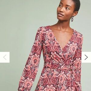 MAEVE by ANTHROPOLOGIE Paisley Belted Pink/Purple Wrap Dress NWT size Large